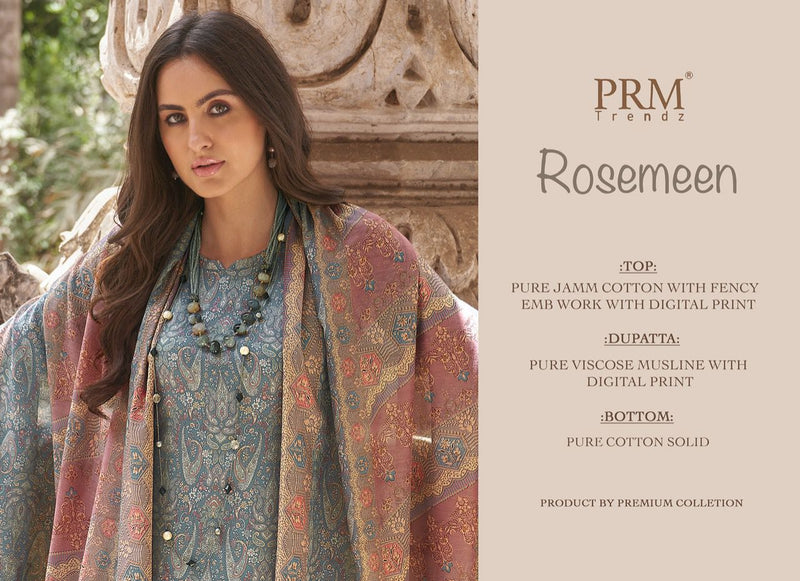 PRM  Trendz Rosemeen Cotton With Embroidered Stylish Designer Printed Wear Salwar Suit