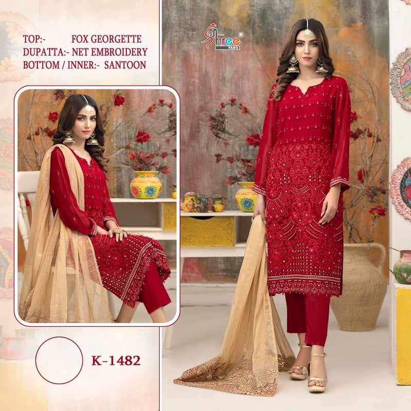 Shree Fab Dno 1482 Fox Georgette With Heavy Embroidered Stylish Designer Party Wear Salwar Suit