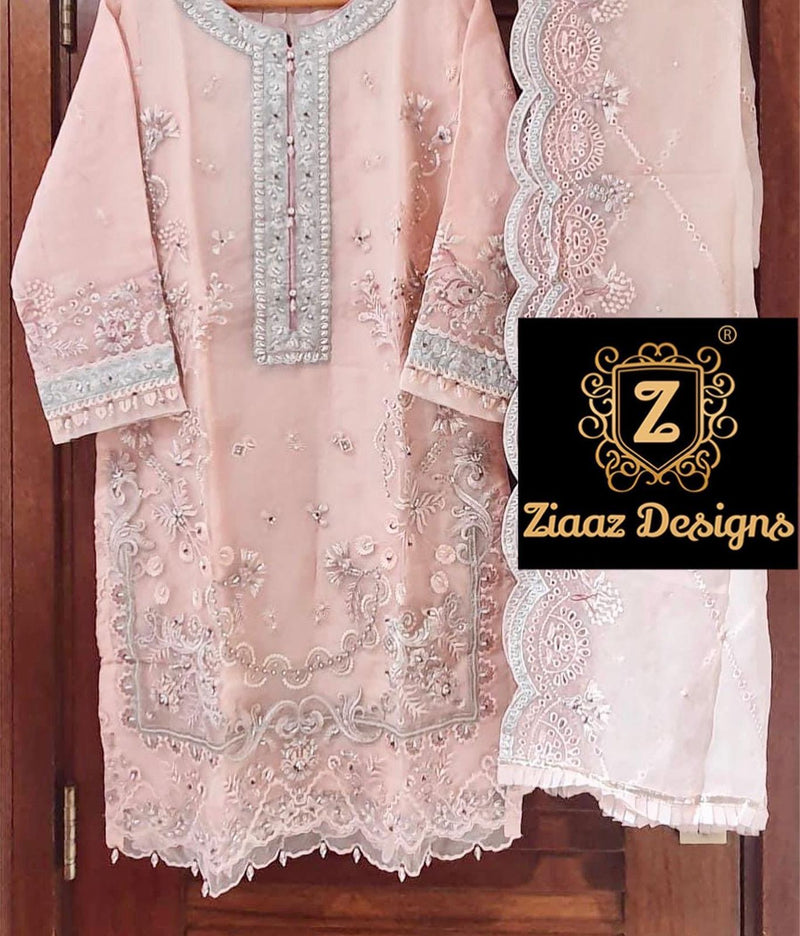 Ziaaz Designs Noor Peach Vol 2 Organza With Embroidered Work Stylish Designer Party Wear Salwar Suit