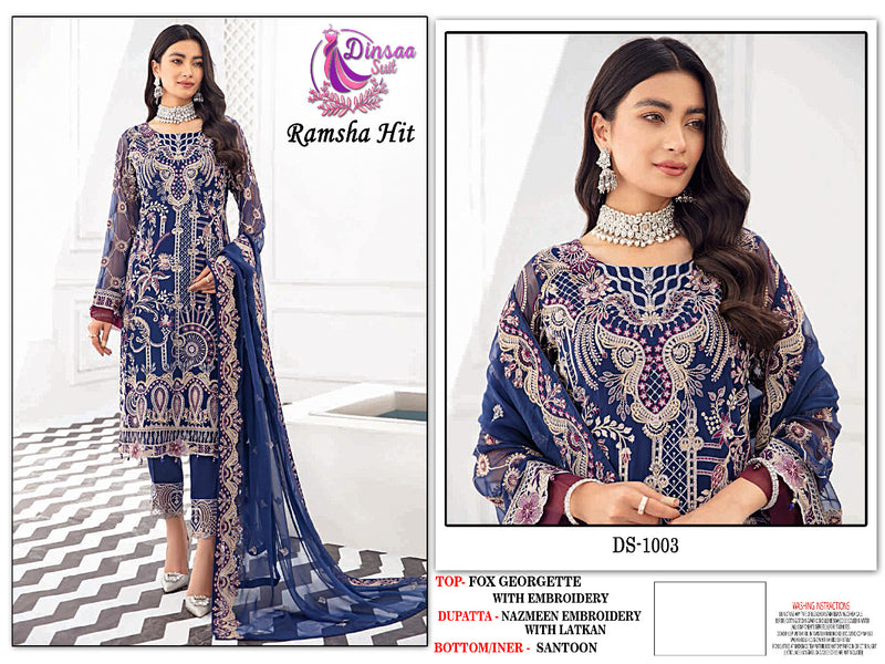 Dinsaa Suit Ramsha Hit Georgette Stylish Designer Party Wear Pakistani Style Salwar Suit