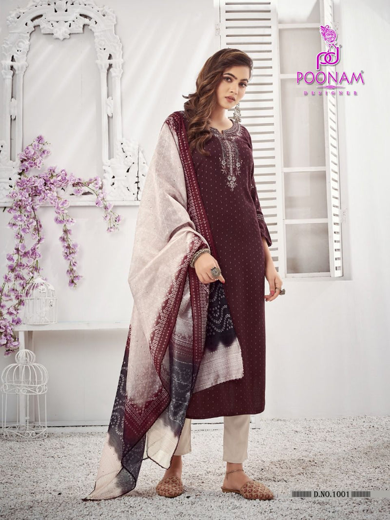 Poonam Maharani Dno 01 To 06 Pure Rayon With Embroidery Stylish Designer Party Wear Kurti