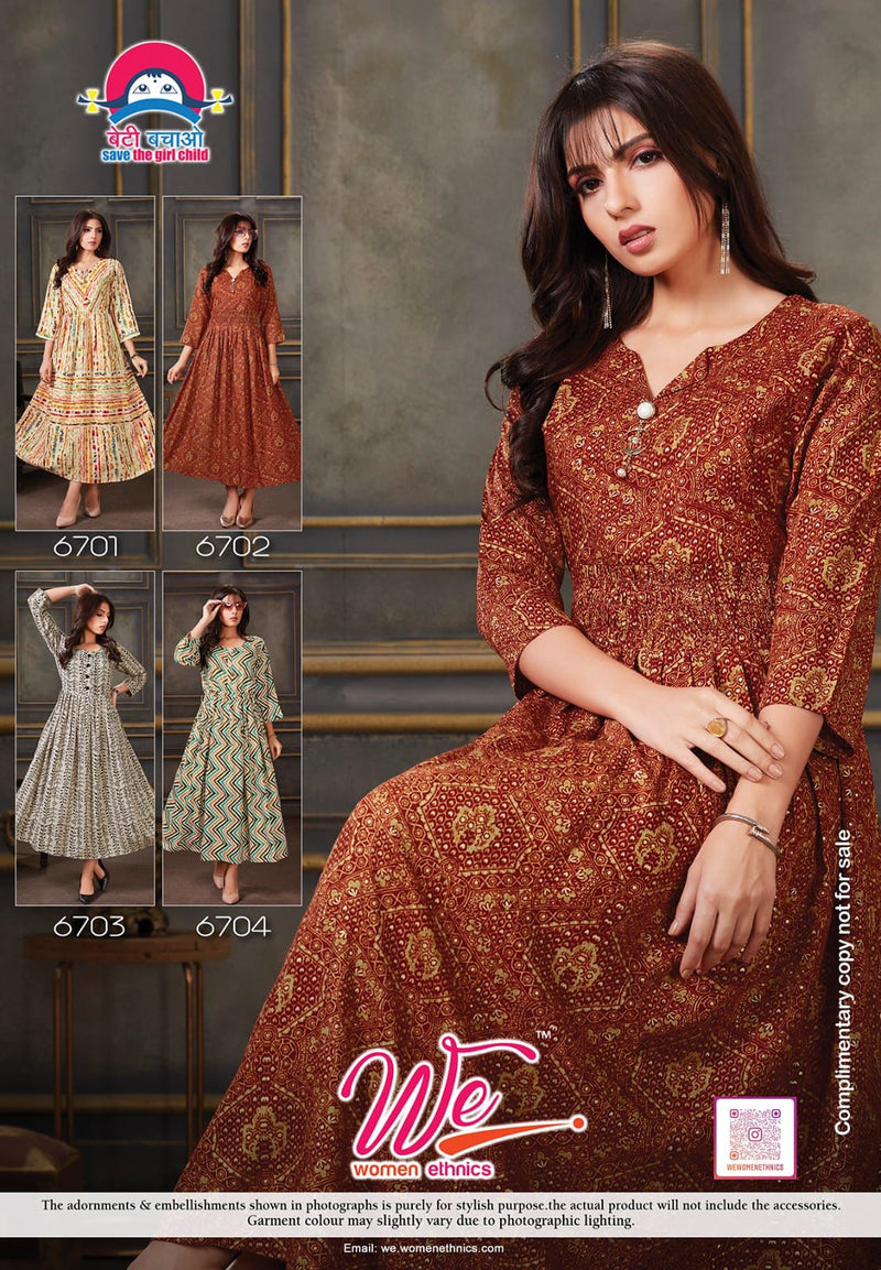 Poppy Dno 6701 To 6704 Rayon With New Heavy Printed Stylish Designer Fancy Kurti