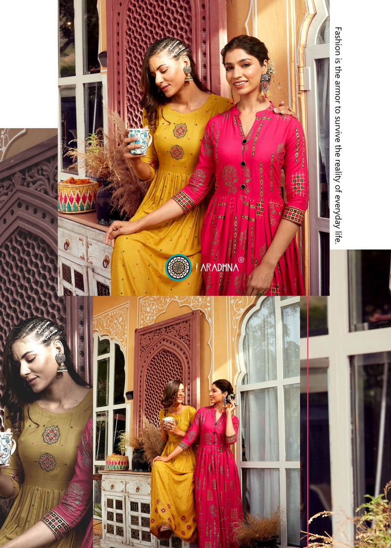 Aradhna Riwaaz Vol 5 Rayon Stylish Designer Party Wear Casual look Long Kurti