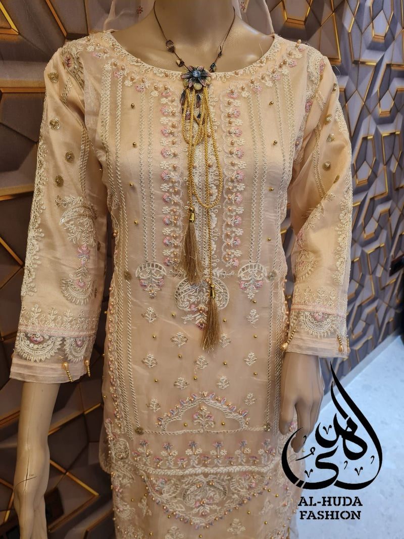 Al Huda Fashion Dno 102 Organza With Heavy Embroidery Work Stylish Designer Casual Wear Pret Kurti