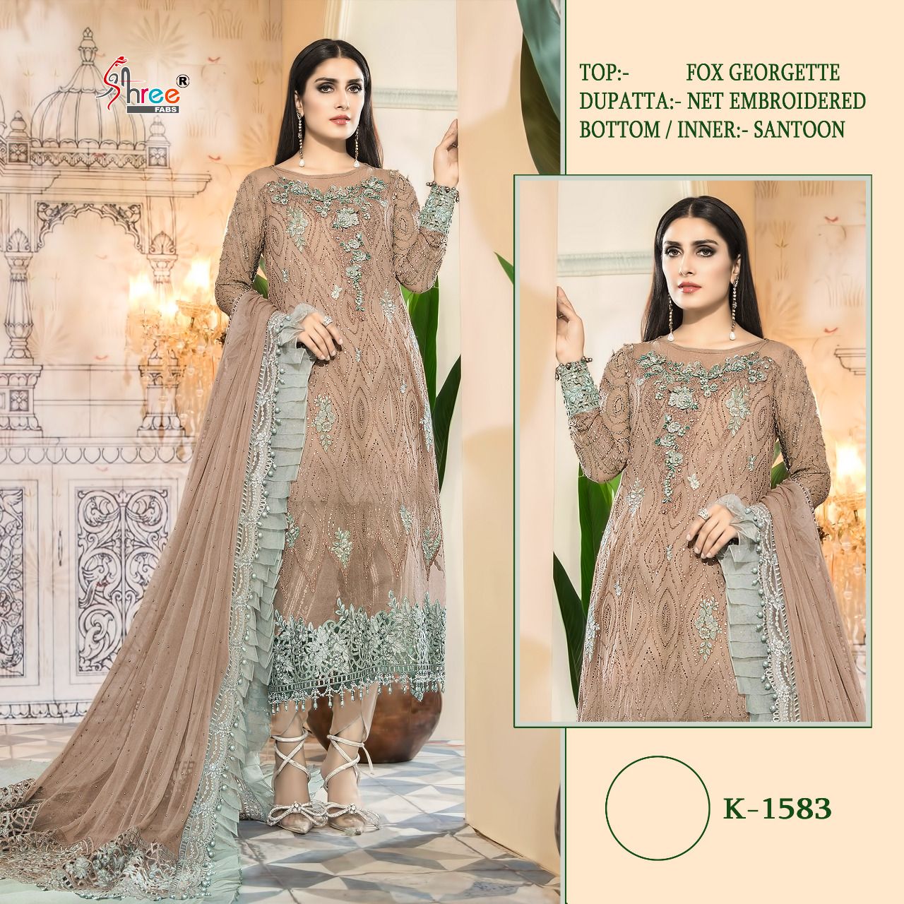 Shree Fabs Dno k 1583 Fox Georgette With Net Embroidery Work Stylish Designer Party Wear Salwar Kameez