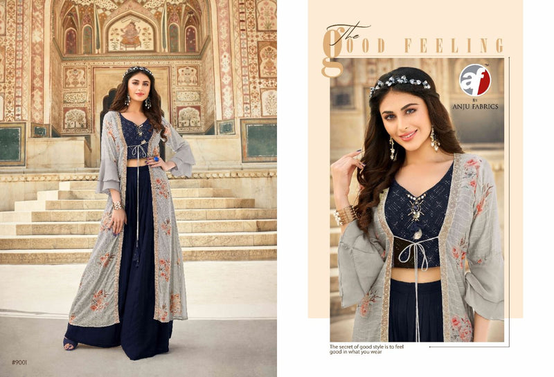 Anju Fabs Dno 9001 To 9004 Georgette With Heavy Embroidery Work Stylish Designer Party Wear Long Kurti