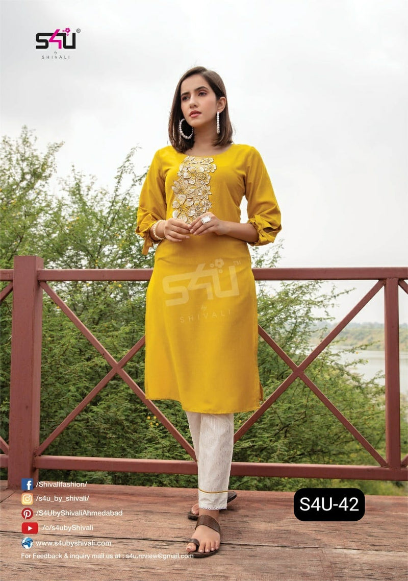 S4u Shivali Dno 42 Muslin With Hand Work Stylish Designer Festive Wear Fancy Kurti