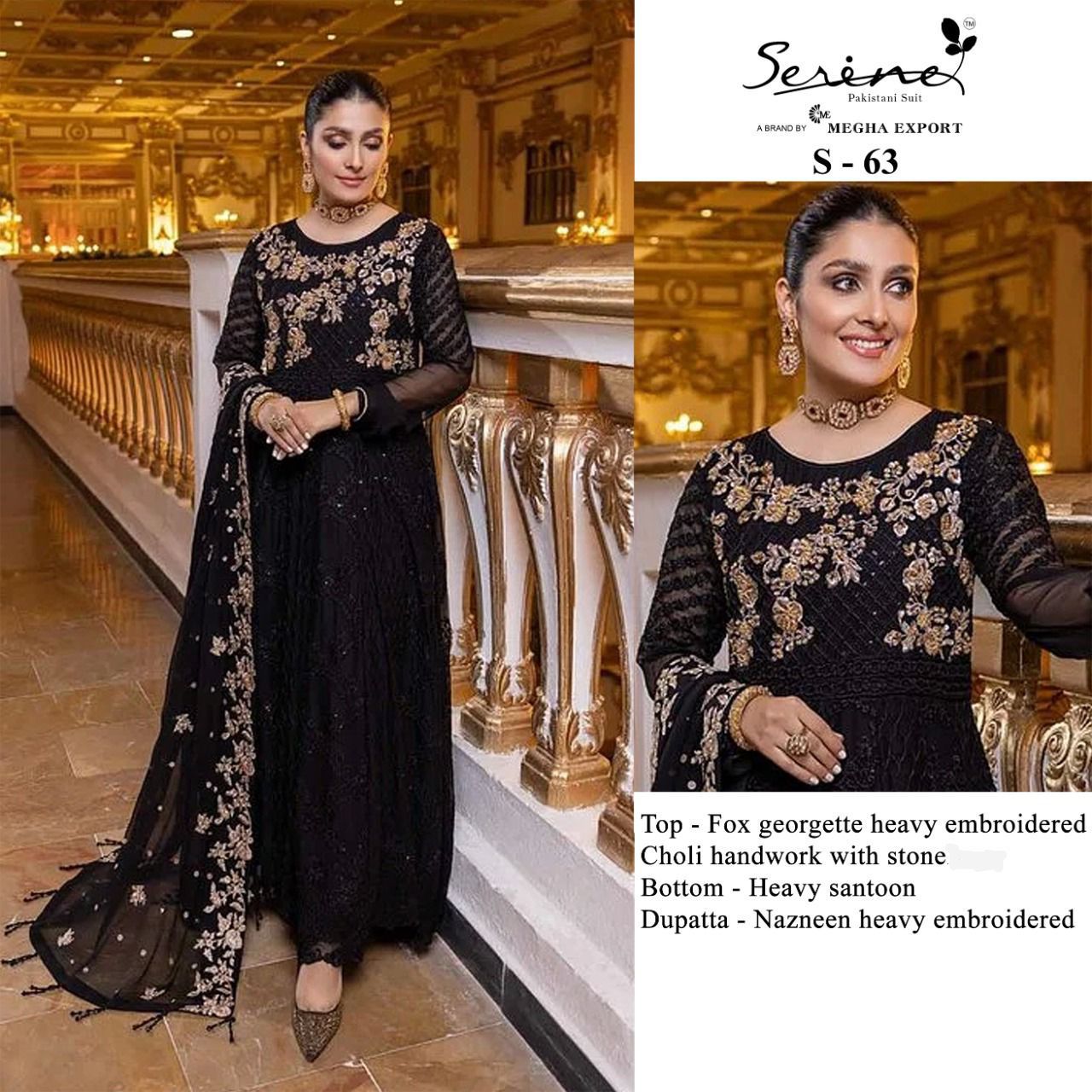 Megha Export Serine S 63 Georgette With Heavy Embroidery & khatli Work Stylish Designer Pakistani Salwar Kameez