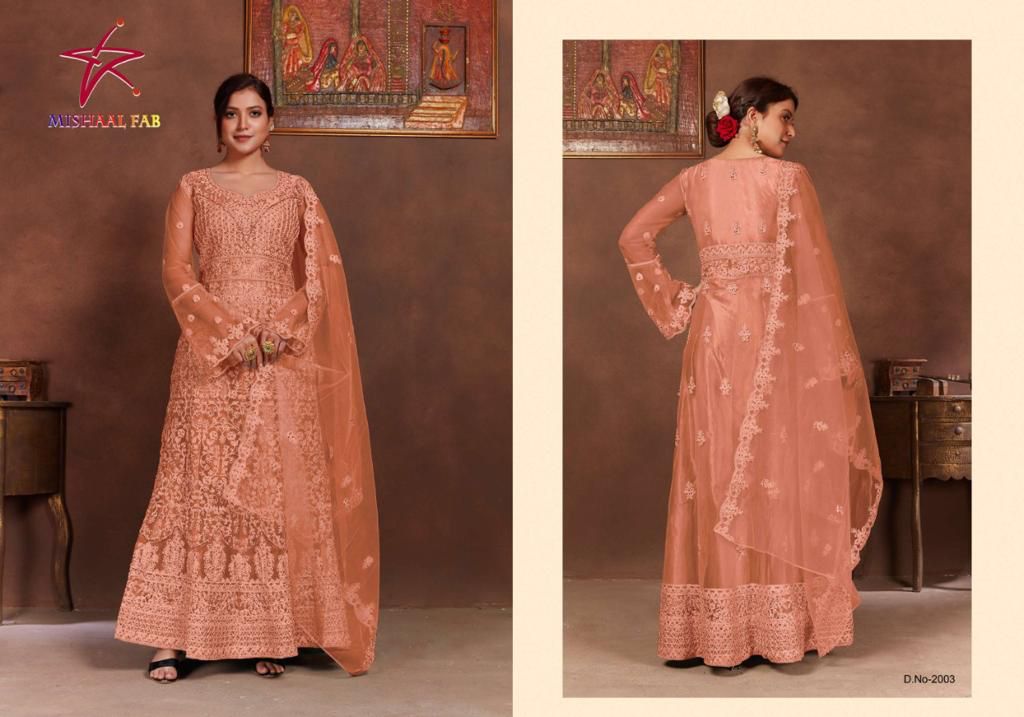 Mishaal Fab Dno 2003 Net With Heavy Embroidery Work Stylish Designer Pakistani Long Gown