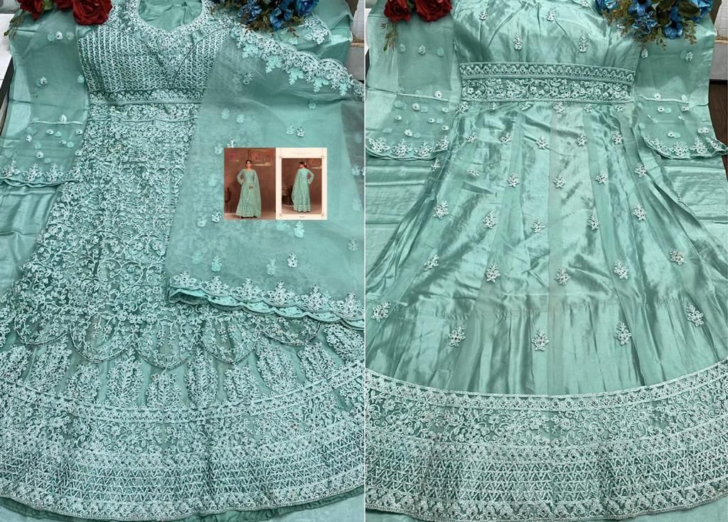 Mishaal Fab Dno 2001 Net With Heavy Embroidery Work Stylish Designer Pakistani Long Go