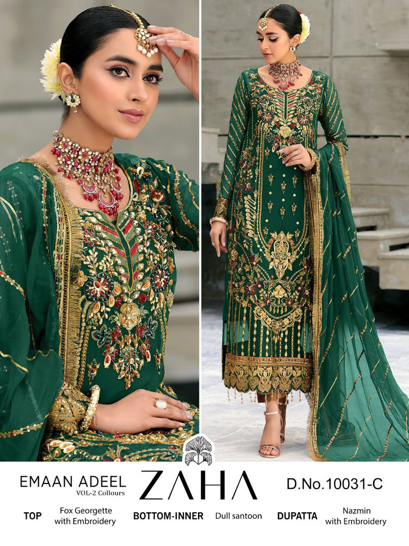 Zaha Dno 10031 C Emaan Adeel Vol 2 Georgette With Heavy Embroidery Work Stylish Designer Salwar Kameez