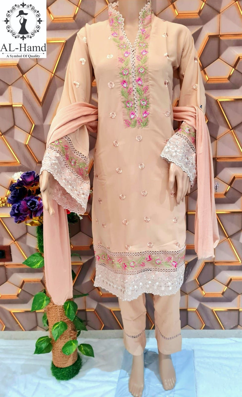 Al Hamd Creation Dno 1108 Georgette Unique Style Embroidery Work With Beautiful Pret Kurti