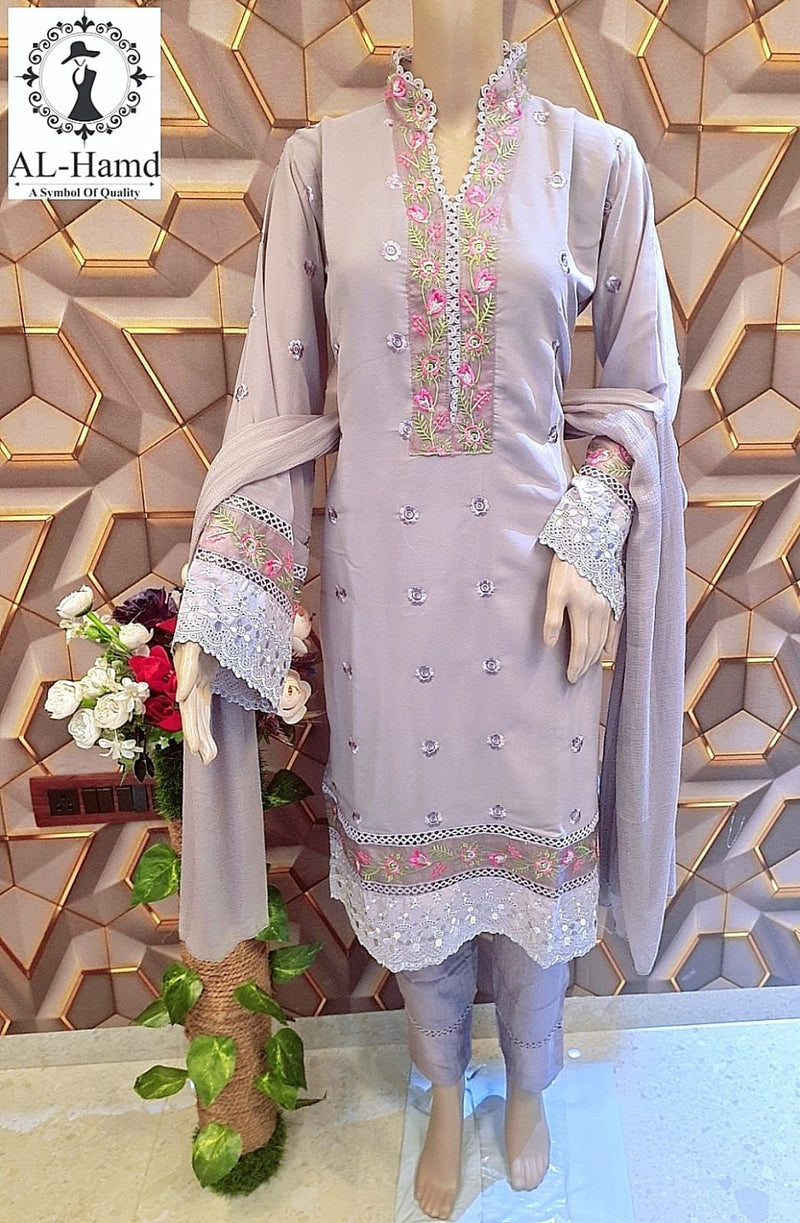 Al Hamd Creation Dno 1108 B Georgette Unique Style Embroidery Work With Beautiful Pret Kurti