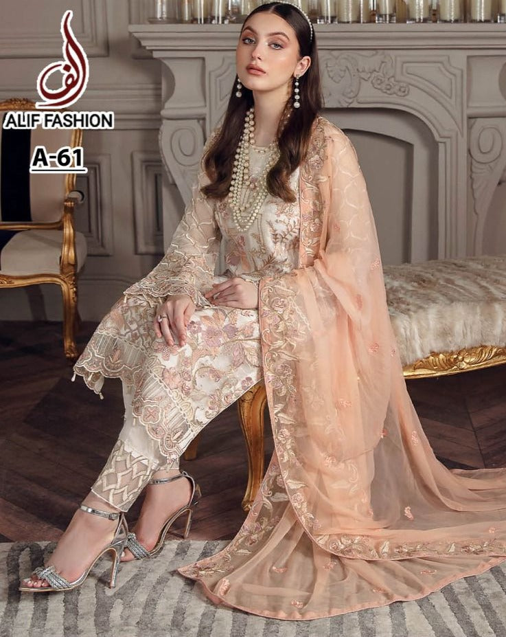 Alif Fashion Dno A 61 Georgette With Heavy Embroidery Work Stylish Designer Fancy Salwar Kameez