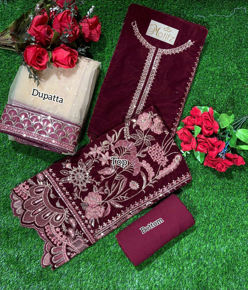 Motifz Dno 165 Velvet With Heavy Embroidery Work Stylish Designer Wedding Wear Party Look Salwar Kameez