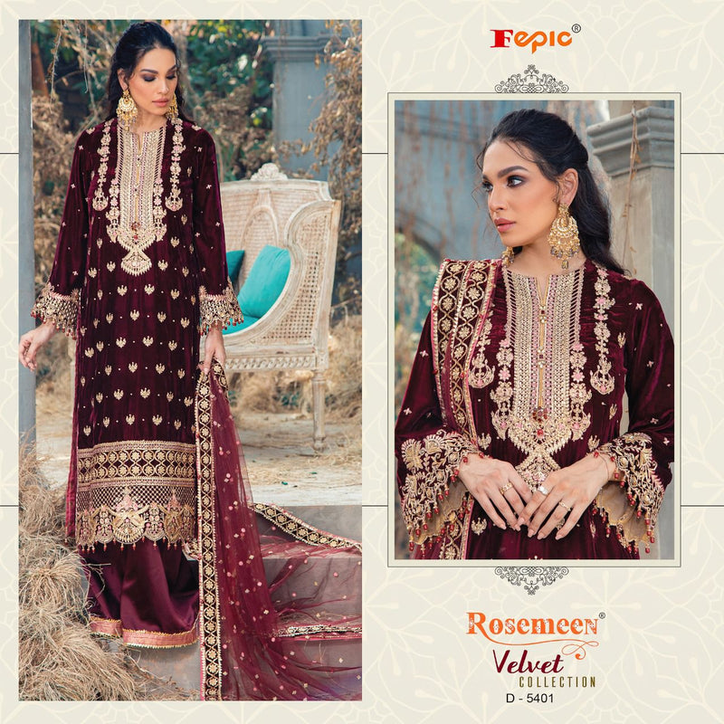 Fepic Suit Dno 5401 Velvet With Heavy Embroidery Work Stylish Designer Wedding Wear Fancy Salwar Kameez