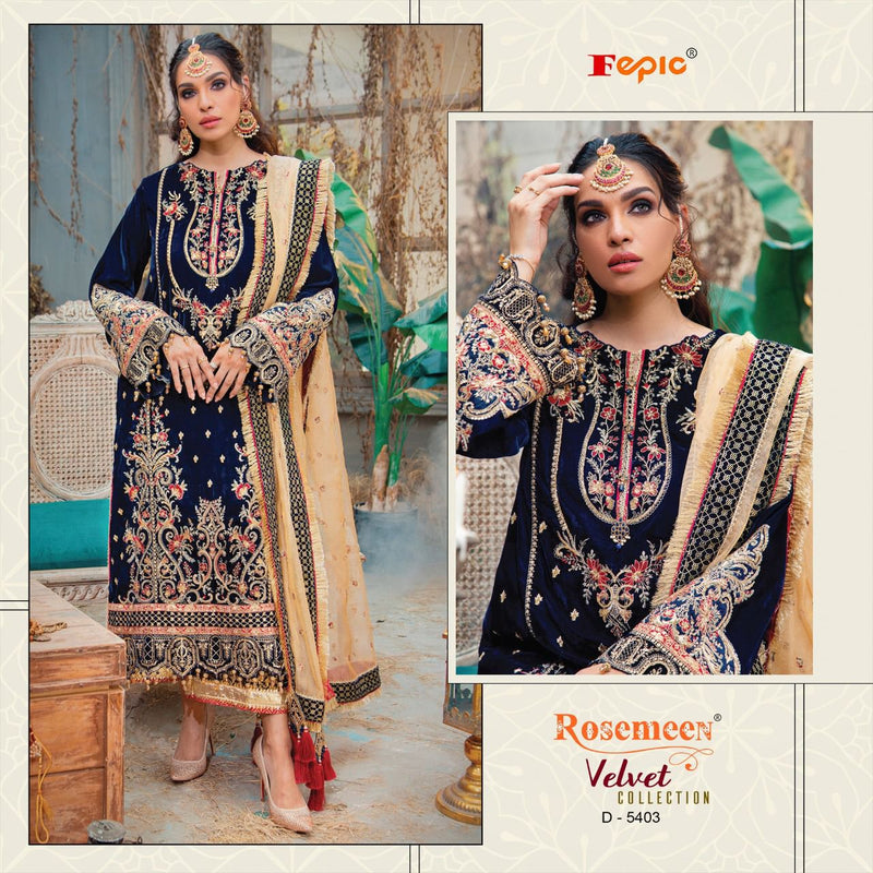 Fepic Suit Dno 5403 Velvet With Heavy Embroidery Work Stylish Designer Wedding Wear Fancy Salwar Kameez