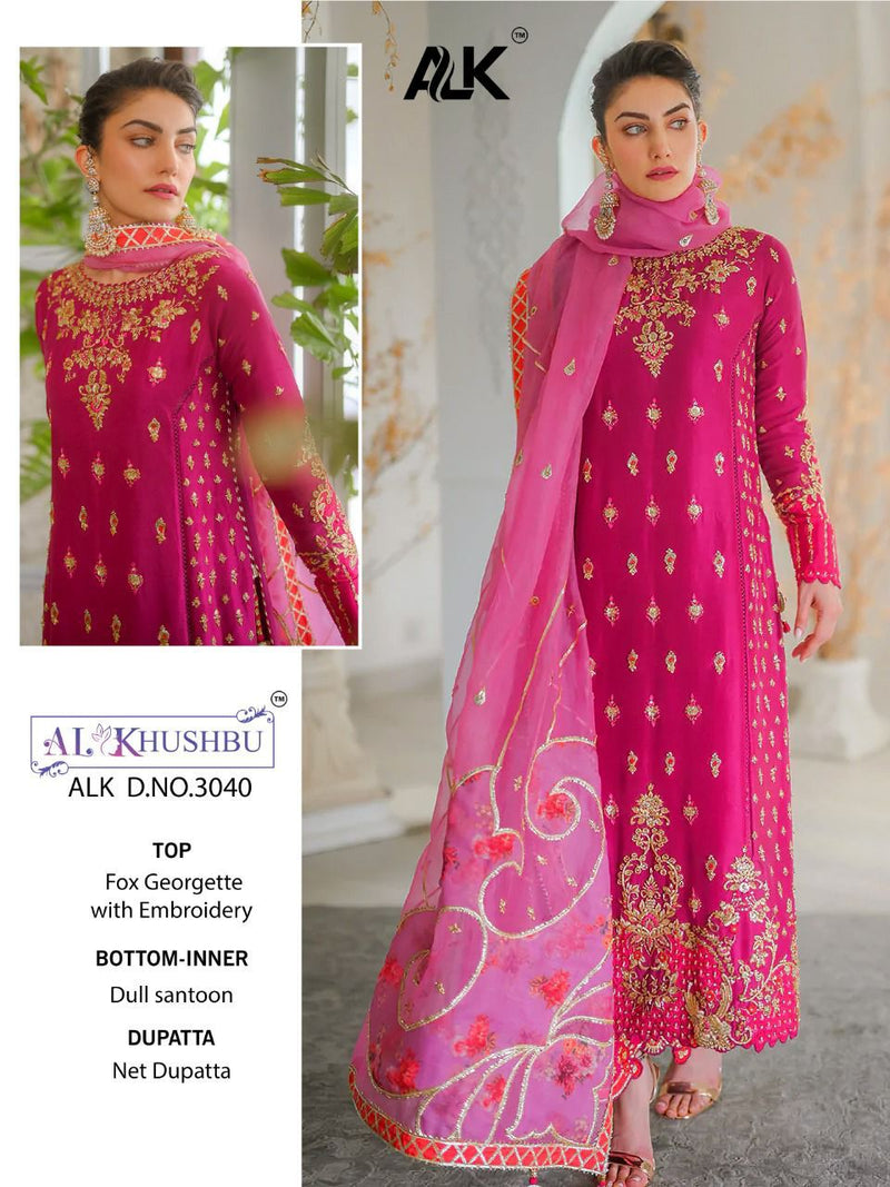 Al Khushbu Dno 3040 Georgette With Heavy Embroidery Work stylish Designer Pakistani Party Wear Salwar Kameez