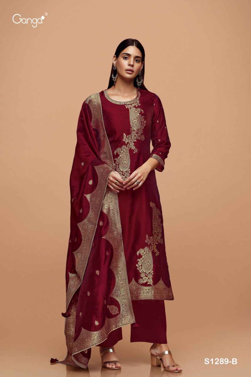 Ganga Dno 1289 Woven Silk With Beautiful Fancy Work Stylish Designer Casual Look Salwar Suit