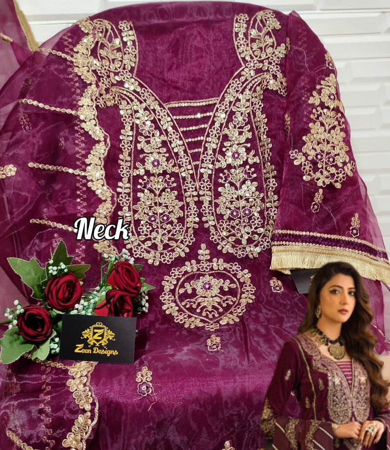 Zeen Designs Aaliya Organza With Heavy Embroidery Work Stylish Designer Wedding Look Salwar Kameez