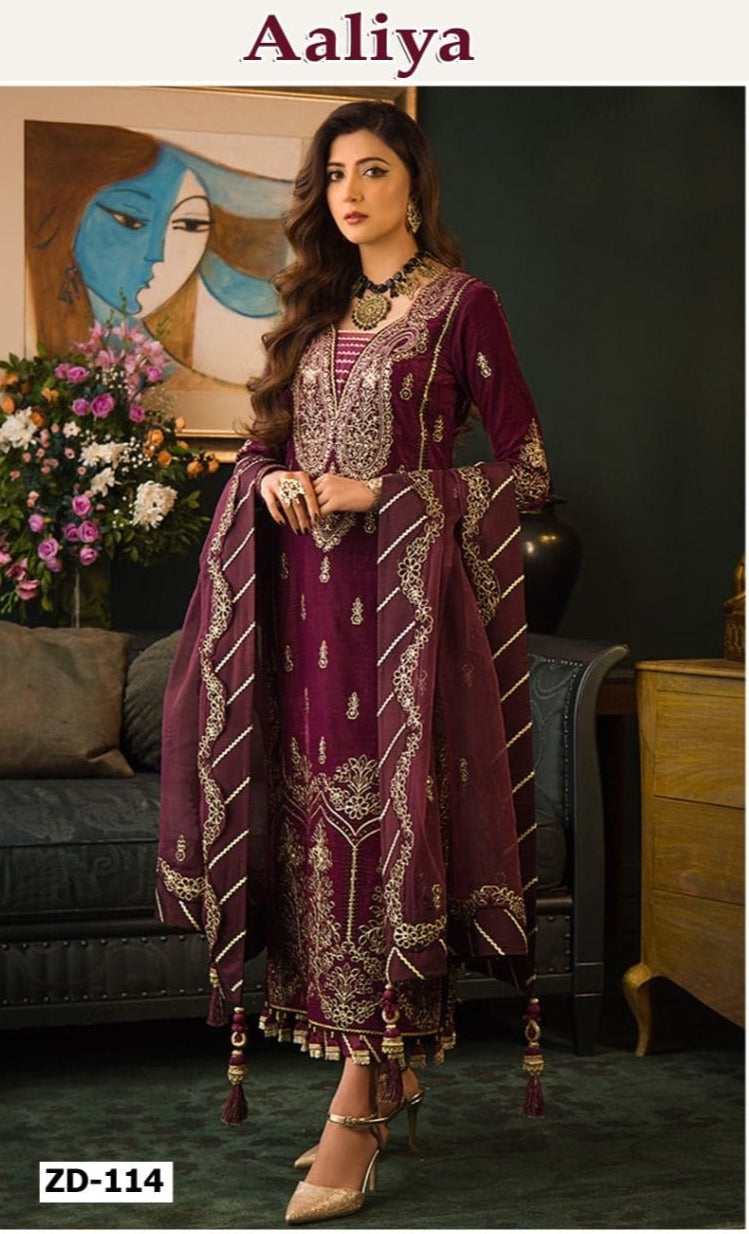 Zeen Designs Aaliya Organza With Heavy Embroidery Work Stylish Designer Wedding Look Salwar Kameez