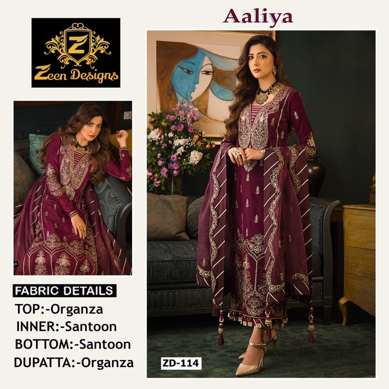 Zeen Designs Aaliya Organza With Heavy Embroidery Work Stylish Designer Wedding Look Salwar Kameez