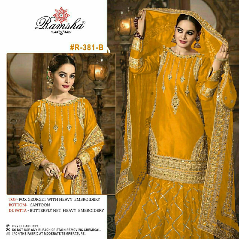 Ramsha Dno R 381 Georgette With Beautiful Heavy Embroidery work Stylish Designer Wedding Salwar Kameez