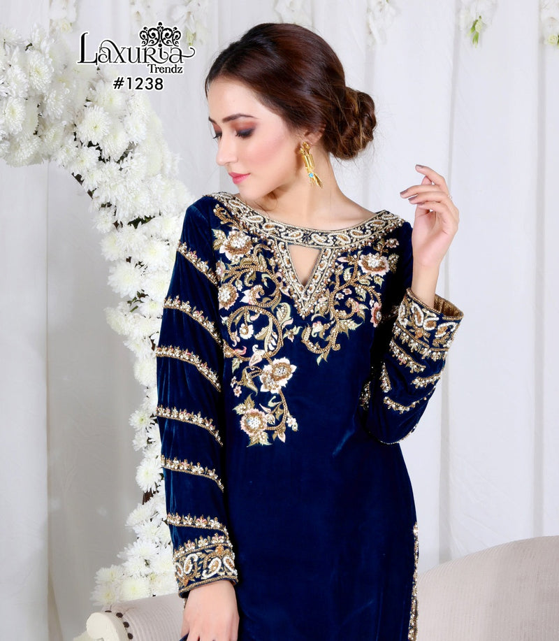 Laxuria Trendz Dno 1238 Velvet With Beautiful Embroidery Work Stylish Designer Party Wear Fancy Pret Kurti