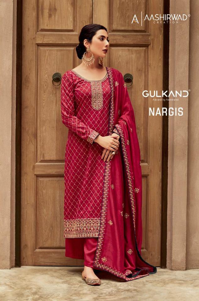 Aashirwad Nargis Silk With Beautiful Fancy Work Stylish Designer Party Wear Attractive Look Salwar Kameez