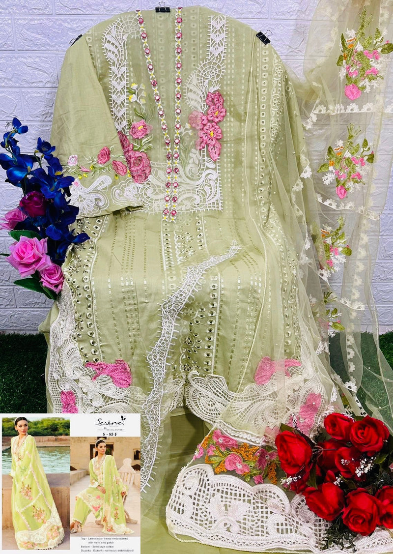 Serine Dno S 85 E To H Lawn Cotton With Heavy Embroidery Work Stylish Designer Pakistan Salwar Kameezi