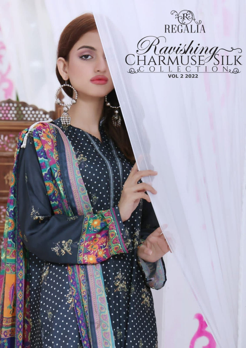 Regalia Ravishing Charmeuse Silk With Beautiful Work Stylish Designer Casual Look Salwar Kameez