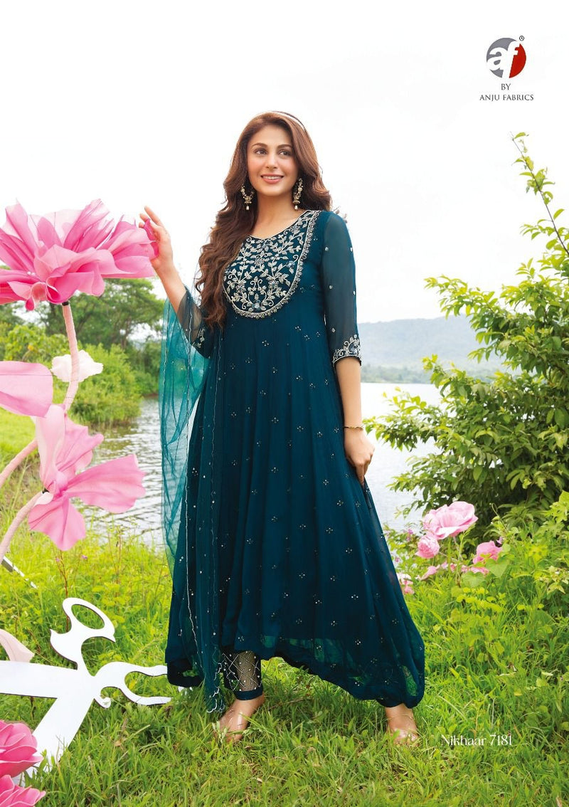 Anju Fabs Nikhaar Georgette With Beautiful Work Stylish Designer Attractive Look Fancy Kurti