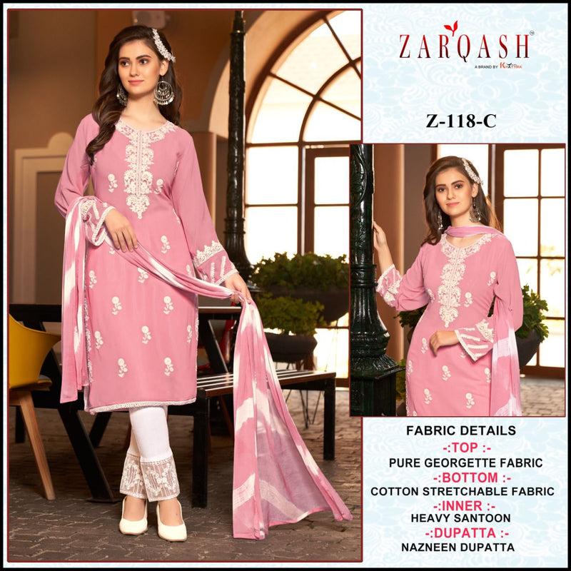 Zarqash Z 118 Georgette With Beautiful Heavy Embroidery Work Stylish Designer Party Wear Kurti