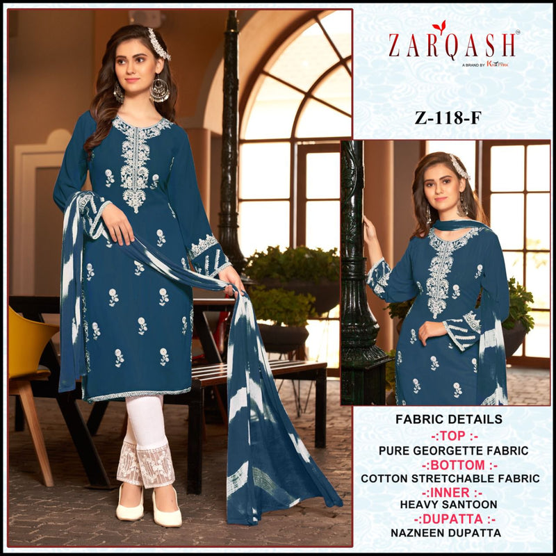 Zarqash Z 118 Georgette With Beautiful Heavy Embroidery Work Stylish Designer Party Wear Kurti