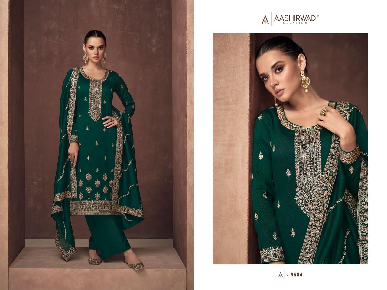 Aashirwad Creation Zaha Silk Embroidery Work Heavy Designer Partywear Salwar Kameez