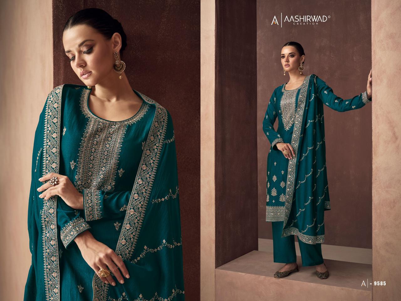 Aashirwad Creation Zaha Silk Embroidery Work Heavy Designer Partywear Salwar Kameez