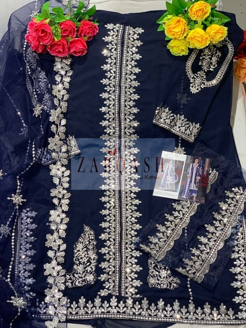 Zarqash Tehzeeb Fox Georgette Pakistani Style Part Wear Salwar Suits With Heavy Embroidery