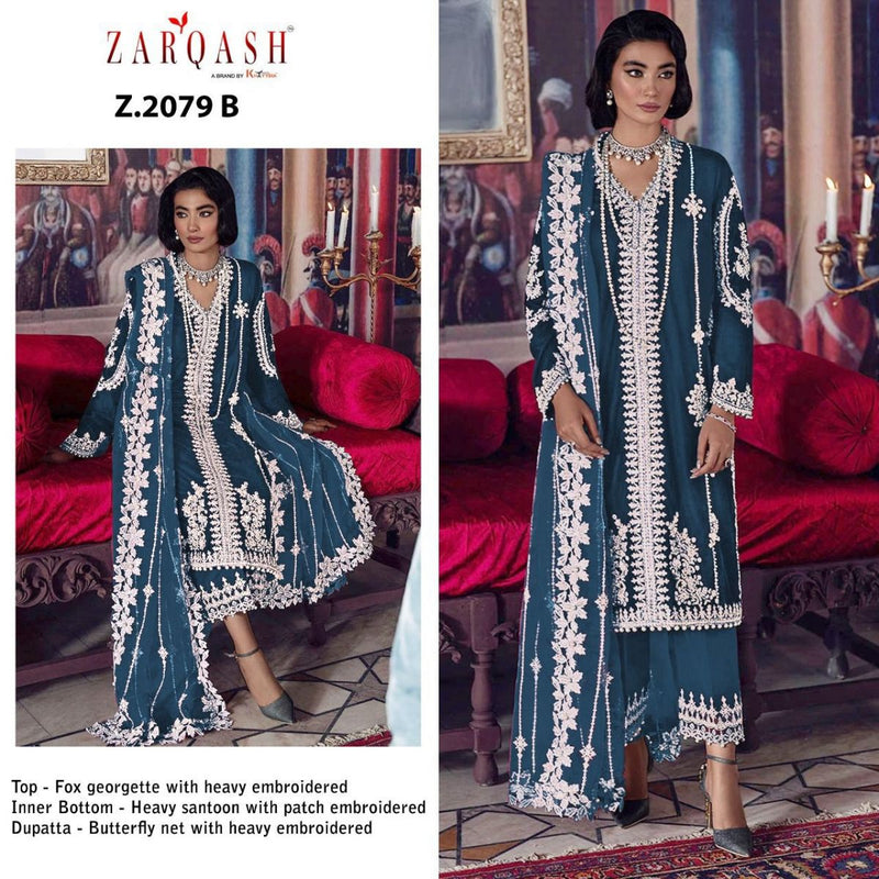 Zarqash Tehzeeb Fox Georgette Pakistani Style Part Wear Salwar Suits With Heavy Embroidery