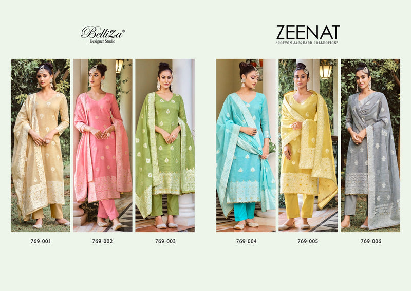 Belliza Designer Studio Zeenat Pure Cotton Exclusive Weaving Jacquard Heavy Swarovski Pearl Lace Fancy Designer Wear Salwar Suit