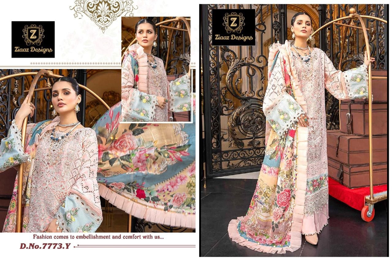 Ziaaz Aliza Vol 1 Pure Cotton Schiffli Heavy Work Pakistani Salwar Kameez