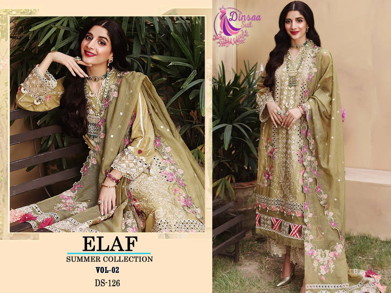 Dinsaa Suit Elaf Summer 126 Pure Cotton With Fancy Work Stylish Designer Pakistani Salwar Kameez