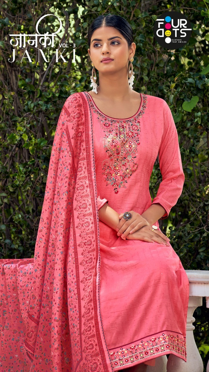 Four Dots Janki Vol 3 With Heavy Parampara Work Stylish Designer Casual Wear Salwar Kameez