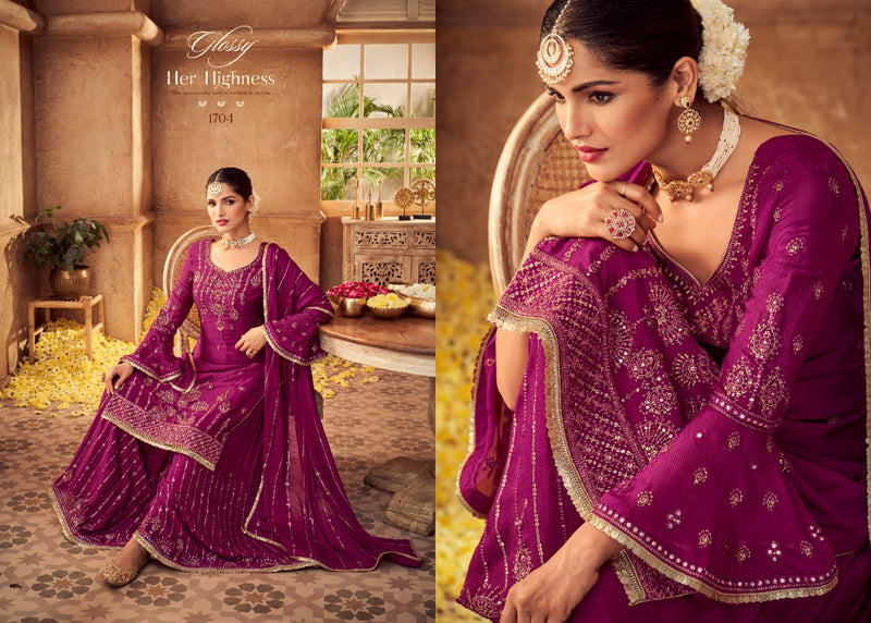 Glossy Antra Chinon Stylish Designer Hand Work Festival Look Salwar Kameez