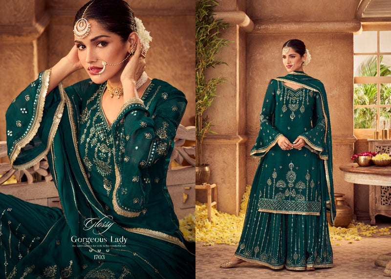 Glossy Antra Chinon Stylish Designer Hand Work Festival Look Salwar Kameez