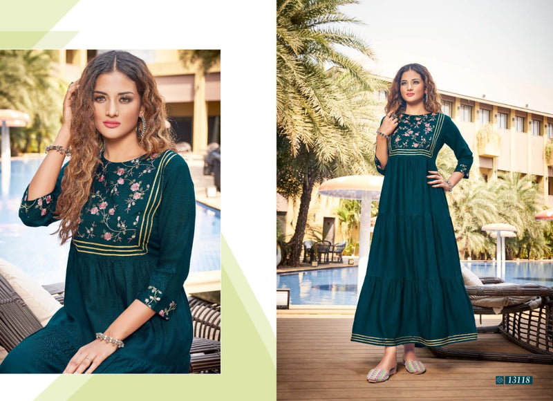 Kalaroop Kajree Zoya Vol 2 Rayon Stylish Designer Embroidery Work Graceful Look  Kurti