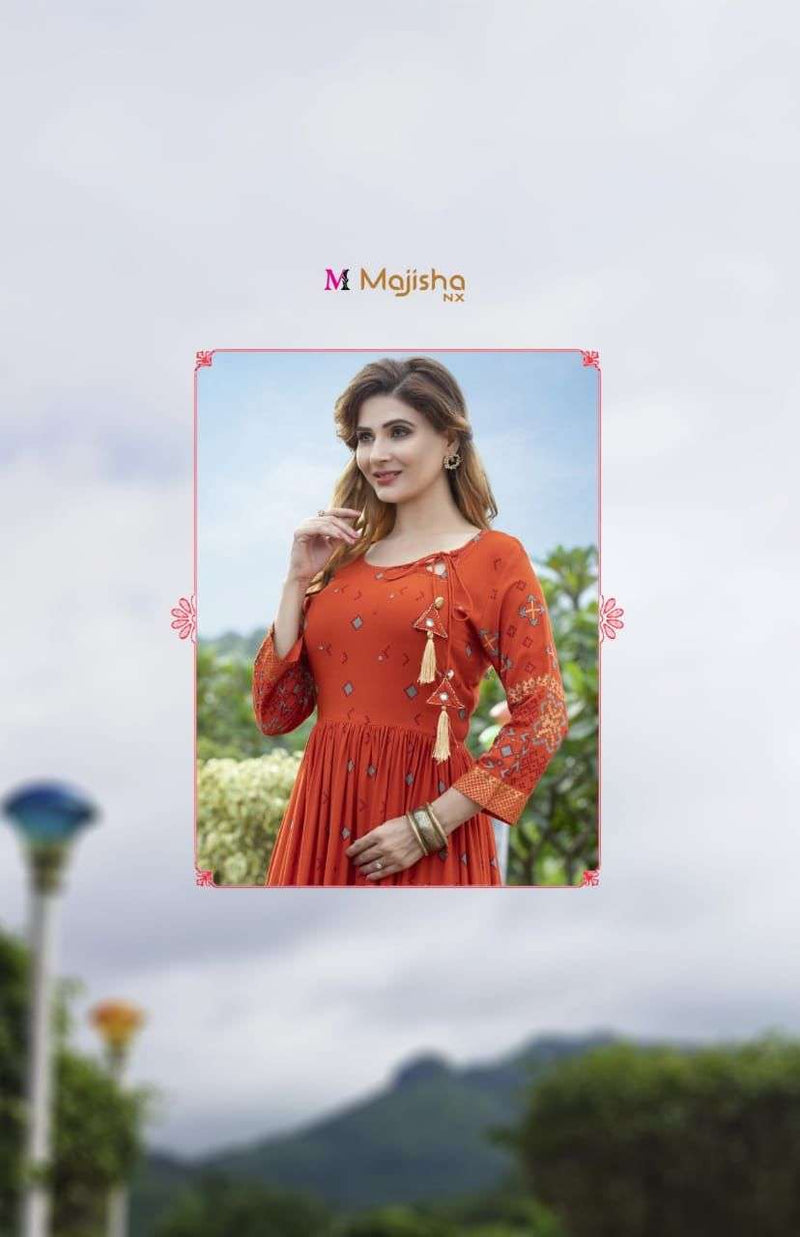 Majisha Naraya Vol 1 Rayon With Foil Print With Hand Work Stylish Designer Wear Kurti