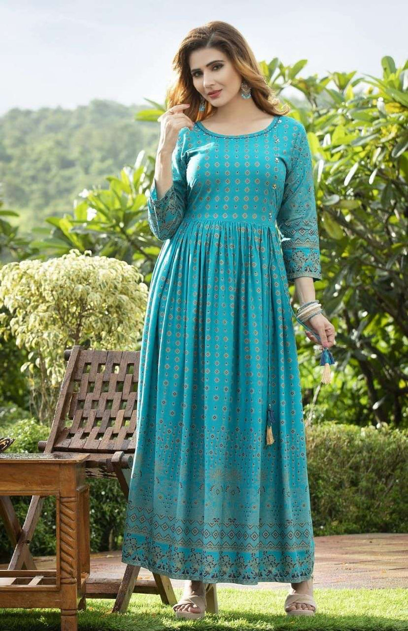 Majisha Naraya Vol 1 Rayon With Foil Print With Hand Work Stylish Designer Wear Kurti