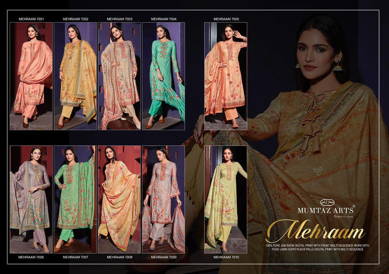 Mumtaz Art Mehraam Ulat Range 2 Jam Satin Stylish Designer Casual Look Salwar Kameez