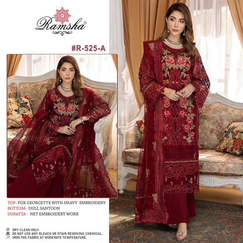 Ramsha Dno R 525 A Georgette With Fancy Embroidery Work Stylish Designer Party Wear Salwar Kameez