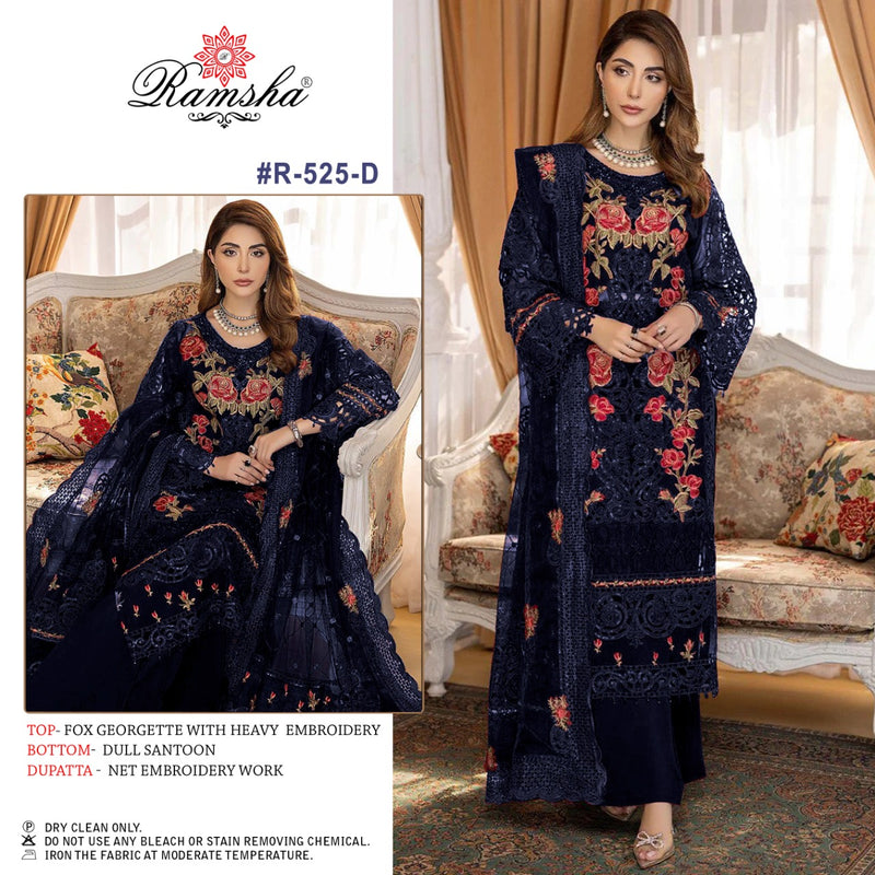 Ramsha Dno R 525 D Georgette With Fancy Embroidery Work Stylish Designer Party Wear Salwar Kameez